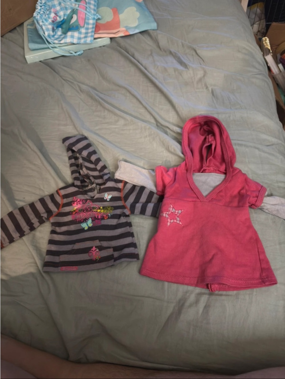 Retired American Girl Pink Hooded Tunic and Gray Striped Hooded Top
